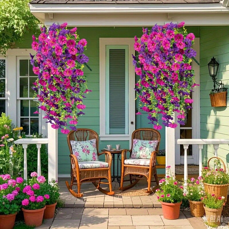 4PCS Artificial Morning Glory Vines UV Resistant Hanging Flowers Outdoor Decor gallery
