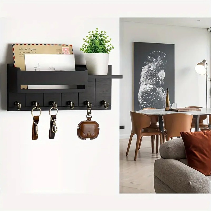 Wall-Mounted Key Holder & Mail Organizer with Hooks - Entryway Storage & Decor gallery