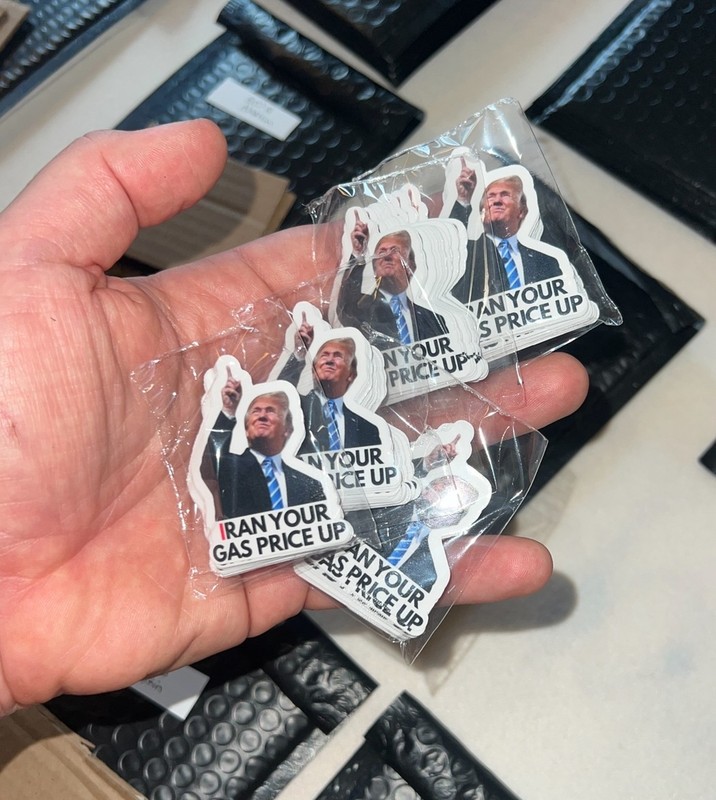100 Trump Stickers "IRAN YOUR GAS PRICE UP" Gas Pump Waterproof Vinyl NEW 1.5" gallery