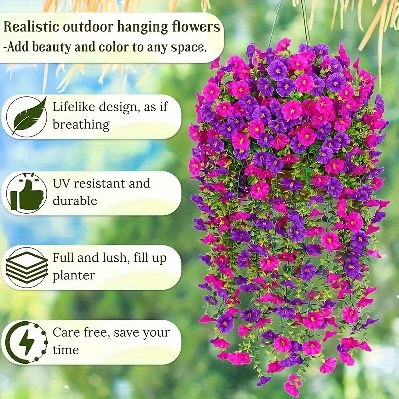 4PCS Artificial Morning Glory Vines UV Resistant Hanging Flowers Outdoor Decor gallery