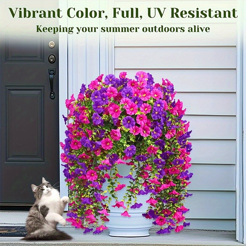 4PCS Artificial Morning Glory Vines UV Resistant Hanging Flowers Outdoor Decor gallery