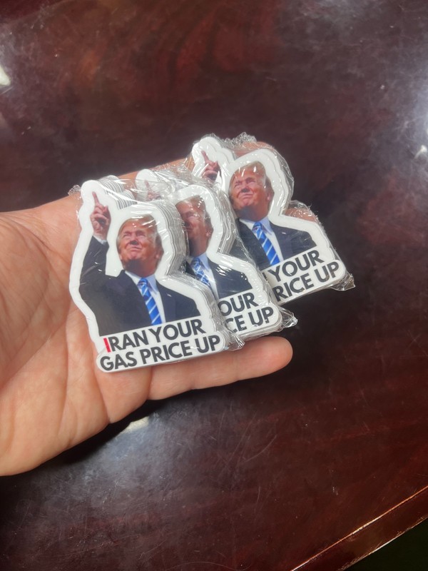 100 Trump Stickers "IRAN YOUR GAS PRICE UP" Gas Pump Waterproof Vinyl NEW 1.5" gallery