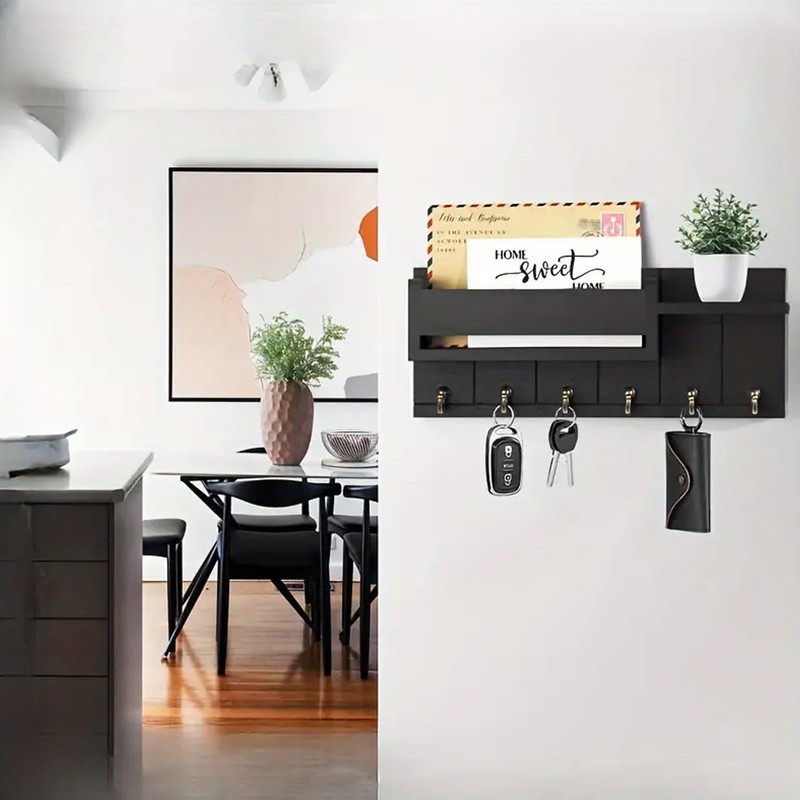 Wall-Mounted Key Holder & Mail Organizer with Hooks - Entryway Storage & Decor gallery