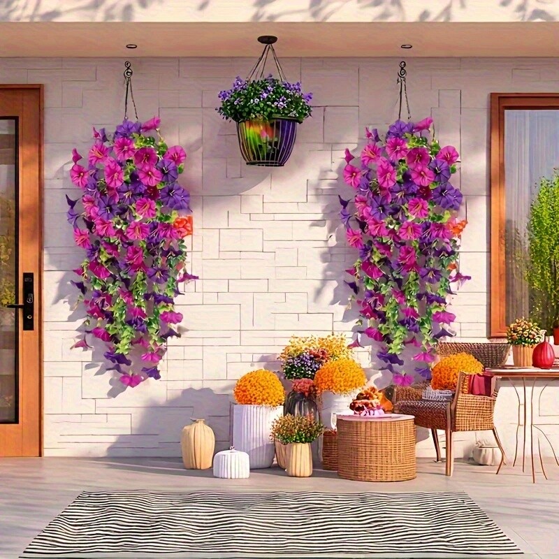 4PCS Artificial Morning Glory Vines UV Resistant Hanging Flowers Outdoor Decor gallery