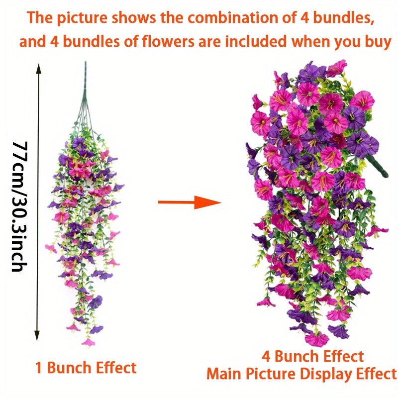 4PCS Artificial Morning Glory Vines UV Resistant Hanging Flowers Outdoor Decor gallery